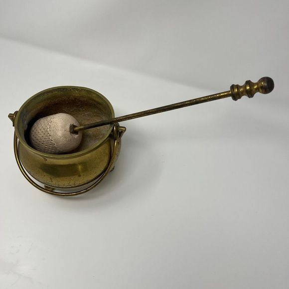 Vintage Solid Brass 3 Footed Fireplace Smudge Pot with Lid - Picture 5 of 8